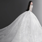 Superbe robe de bal en tulle et dentelle, manches longues, robe de mariée longue C4136