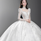 Superbe robe de bal en tulle et dentelle, manches longues, robe de mariée longue C4136