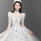 Superbe robe de bal en tulle et dentelle, manches longues, robe de mariée longue C4136