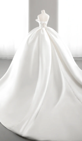 Elegant Ball Gown Off The Shoulder Satin Long Wedding Dresses C4138