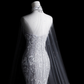 Robe de mariée sirène bustier en satin et tulle à sequins, longue et rêveuse, C4139