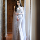 Robe de mariée sirène bustier en satin et tulle à sequins, longue et rêveuse, C4139