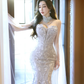 Robe de mariée sirène bustier en satin et tulle à sequins, longue et rêveuse, C4139