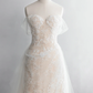 Robe de mariée longue élégante en satin, tulle et dentelle, épaules dénudées, style sirène, C4141
