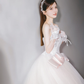 Robe de mariée élégante, bustier, tulle, dentelle, nœud, gants, longue, C4143