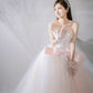 Robe de mariée élégante, bustier, tulle, dentelle, nœud, gants, longue, C4143