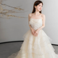 Jolie robe de mariée longue en mousseline de soie, sans bretelles, style robe de bal, C4144