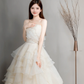 Jolie robe de mariée longue en mousseline de soie, sans bretelles, style robe de bal, C4144