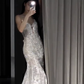 Superbe robe de mariée sirène longue bustier en satin et tulle perlé C4145