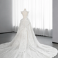Jolie robe de mariée sirène longue en tulle, col en V, paillettes et perles C4150