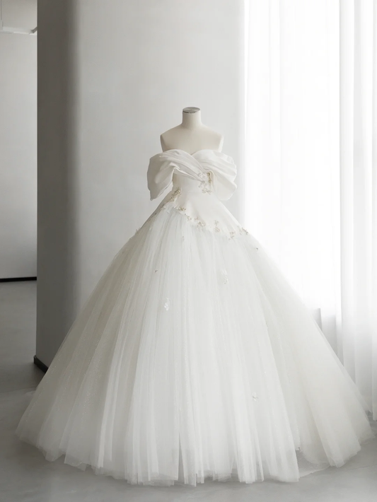 Robe de mariée longue en satin et tulle, élégante, épaules dénudées, C4152