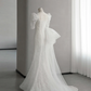 Robe de mariée sirène chic et élégante, en satin, tulle et plumes, manches courtes, longue, C4155