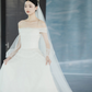 White Classy A Line Off The Shoulder Tulle Lace With Veil Long Wedding Dresses C4157