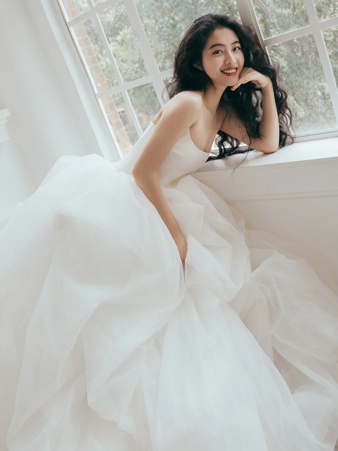 Robe de mariée longue en satin et tulle, sans bretelles, effet boule de rêve, C4158