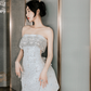 Robe de mariée longue sirène intemporelle sans bretelles en satin à sequins et perles C4160