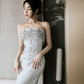 Robe de mariée longue sirène intemporelle sans bretelles en satin à sequins et perles C4160
