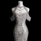 Robe de mariée sirène longue à épaules dénudées et paillettes perlées C4161