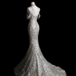 Robe de mariée sirène longue à épaules dénudées et paillettes perlées C4161