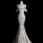 Robe de mariée sirène longue à épaules dénudées et paillettes perlées C4161