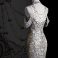 Robe de mariée sirène longue à épaules dénudées et paillettes perlées C4161