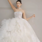 Jolie robe de mariée longue en tulle et dentelle, sans bretelles, C4163