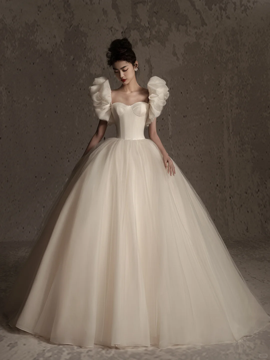 Robe de mariée longue en satin et tulle, décolleté en cœur, style unique, C4165