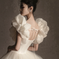 Robe de mariée longue en satin et tulle, décolleté en cœur, style unique, C4165
