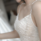 Robe de mariée longue en tulle et perles, jolie robe de bal à bretelles spaghetti, C4173