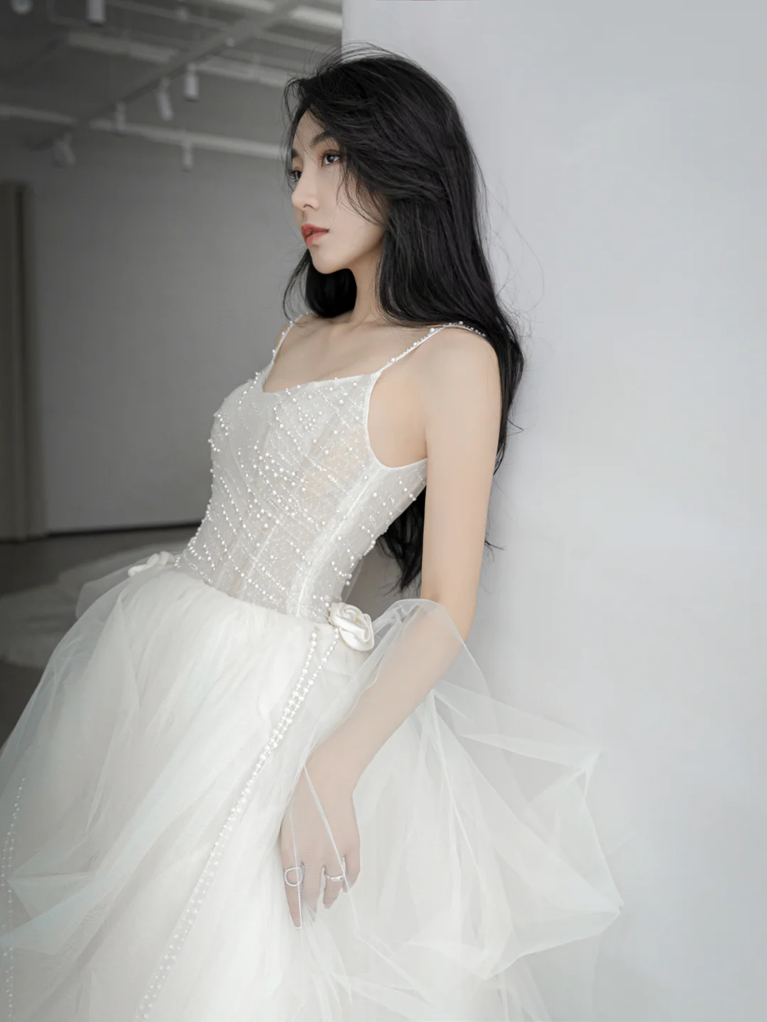 Robe de mariée longue en tulle et perles, jolie robe de bal à bretelles spaghetti, C4173