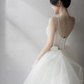 Robe de mariée longue en tulle et perles, jolie robe de bal à bretelles spaghetti, C4173