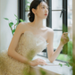 Dreamy  Ball Gown Strapless Tulle Beaded Long Wedding Dresses C4174