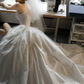 Robe de mariée longue en satin et tulle, sans bretelles, style robe de bal chic, fendue, C4176
