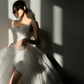 Robe de mariée longue en satin et tulle, sans bretelles, style robe de bal chic, fendue, C4176