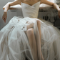 Robe de mariée longue en satin et tulle, sans bretelles, style robe de bal chic, fendue, C4176