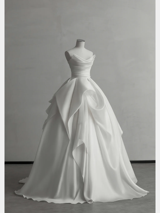 Robe de mariée longue en satin blanc, élégante et bustier, C4178