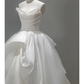 Robe de mariée longue en satin blanc, élégante et bustier, C4178