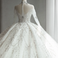 Robe de mariée longue en tulle, paillettes et perles, manches longues, style bal intemporel, C4179
