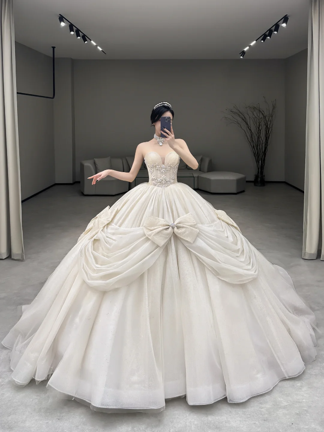 Robe de mariée longue en tulle, bustier et nœud, jolie robe de bal, C4181