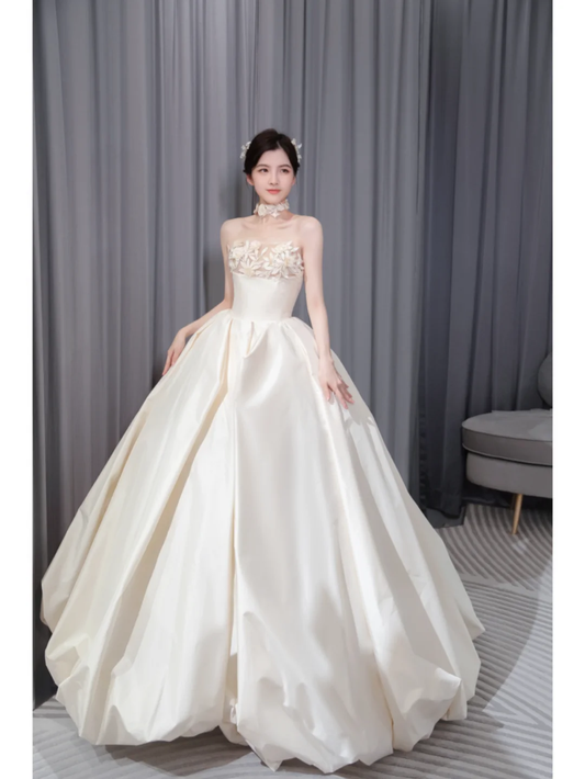 Robe de mariée longue en satin sans étoiles, robe de bal unique, C4192