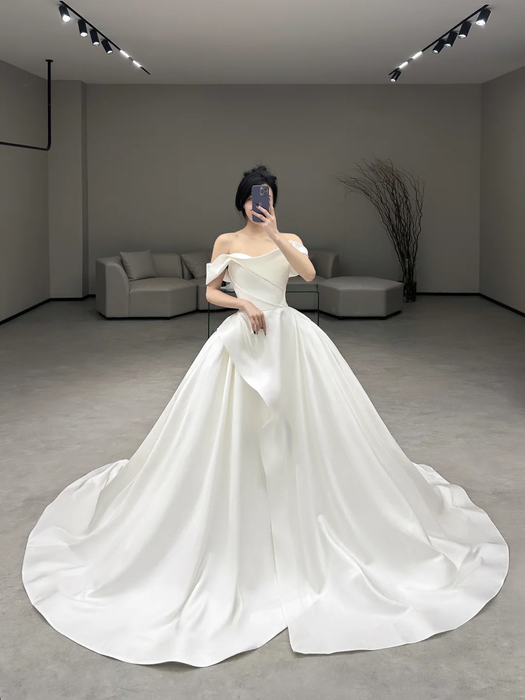 Robe de mariée longue en satin, simple et élégante, épaules dénudées, C4193
