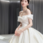 Robe de mariée longue en satin, simple et élégante, épaules dénudées, C4194