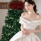 Robe de mariée longue en satin, simple et élégante, épaules dénudées, C4194