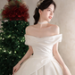 Robe de mariée longue en satin, simple et élégante, épaules dénudées, C4194