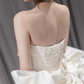 Robe de mariée longue bustier en satin avec nœud et dos nu, style bal de rêve, C4195