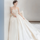 Robe de mariée longue bustier en satin avec nœud et dos nu, style bal de rêve, C4195
