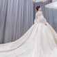 Robe de mariée longue bustier en satin avec nœud et dos nu, style bal de rêve, C4195