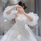 Jolie robe de bal en tulle et dentelle avec appliques, manches courtes, robe de mariée longue C4198