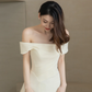 Robe de mariée longue en satin, élégante, épaules dénudées, style sirène, C4199