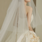 Robe de mariée longue en satin, bustier et voile, effet boule de rêve, C4201