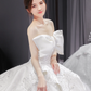 Robe de mariée longue en satin, tulle, dentelle, paillettes et perles, sans bretelles, avec nœud, C4203